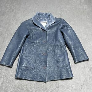 Vintage Vecchio Ponte Coat Youth 6 Blue Shearling Lamb Leather Made in Italy